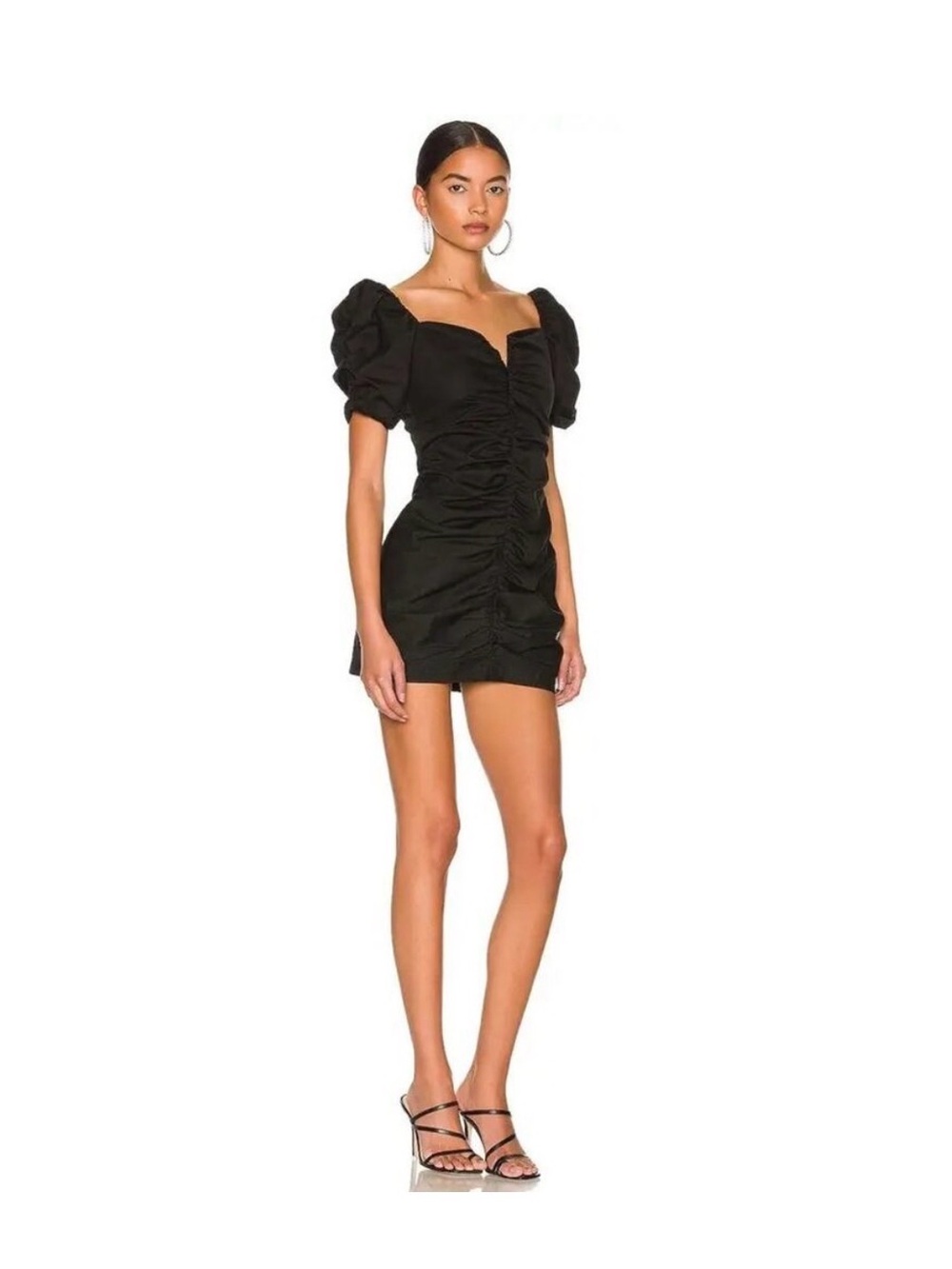 Amanda Uprichard Black Skylark Ruched Puff Sleeve Mini Dress Size M